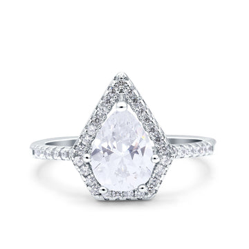 Halo Art Deco Solitaire Accent Pear Wedding Bridal Ring Simulated Cubic Zirconia 925 Sterling Silver